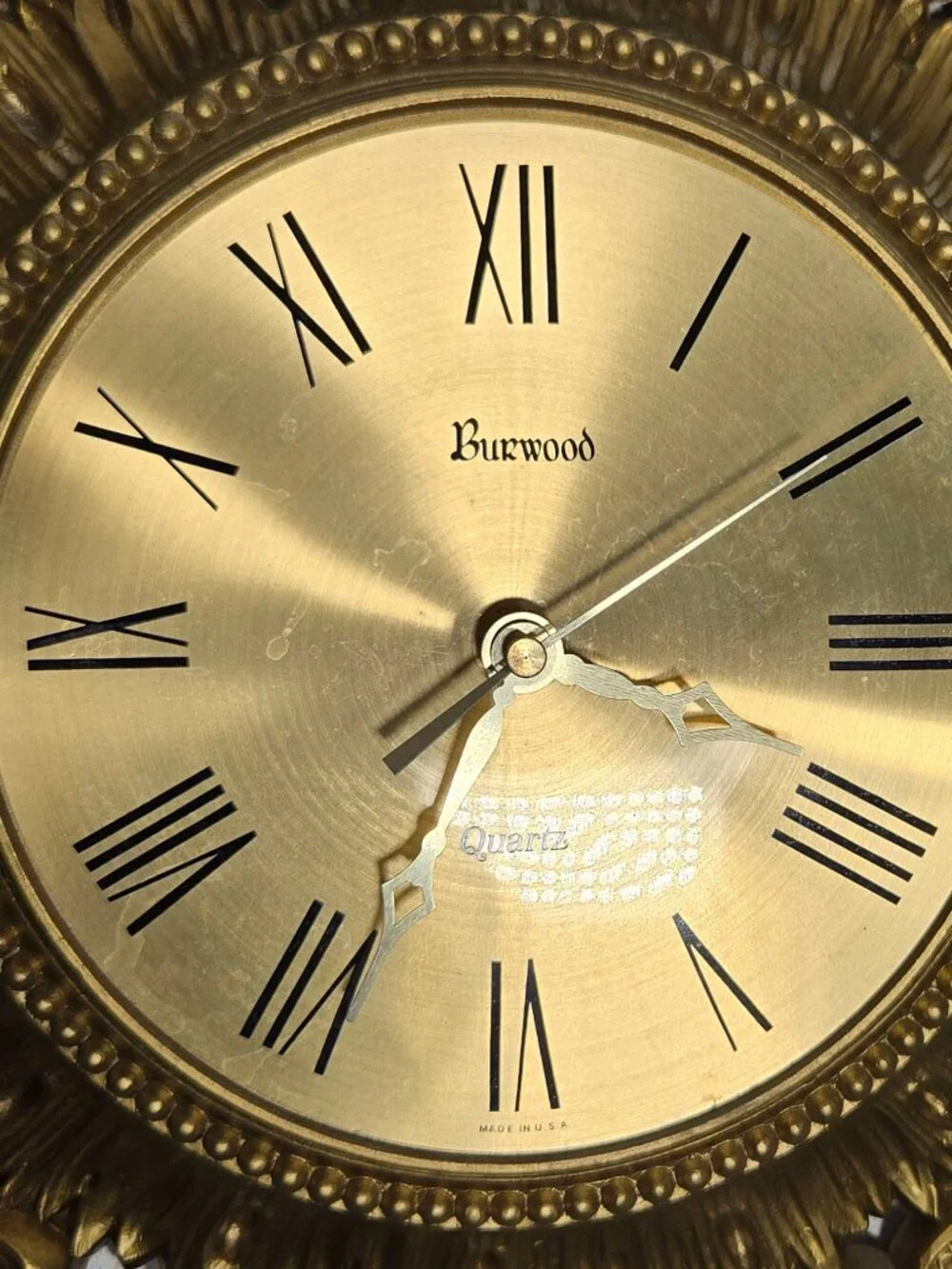 Hollywood Regency Gold Wall Clock, Vintage 1965 Burwood Clock Working, MCM Retro